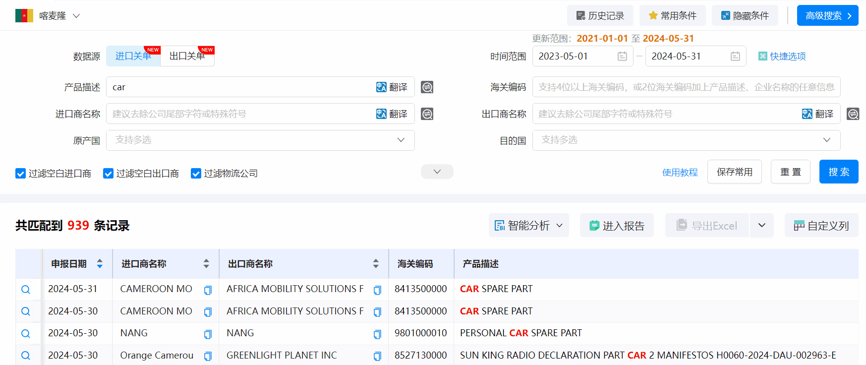 喀麦隆海关数据,海关数据,bifa必发海关数据