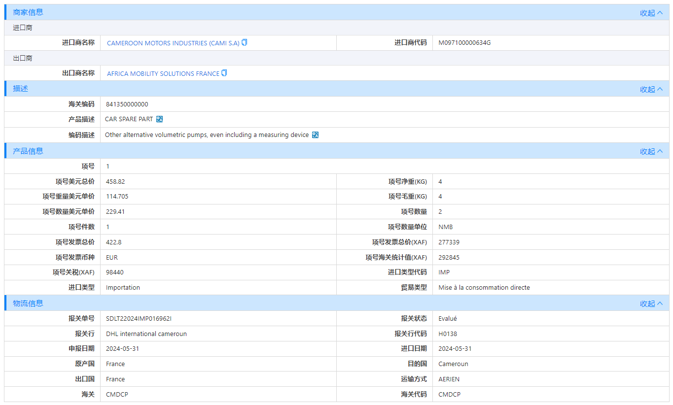 喀麦隆海关数据,海关数据,bifa必发海关数据